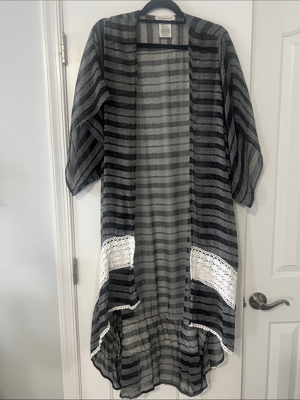 BCBGeneration Black and Gray Sheer Striped Duster